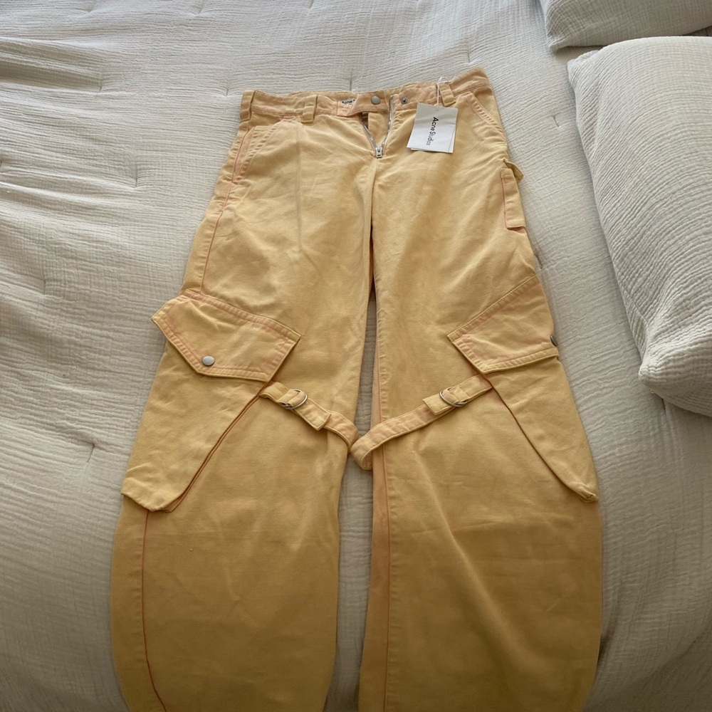 Acne Studios potina cotton utility cargo pants yellow beige SOLD OUT 36 (4) sm